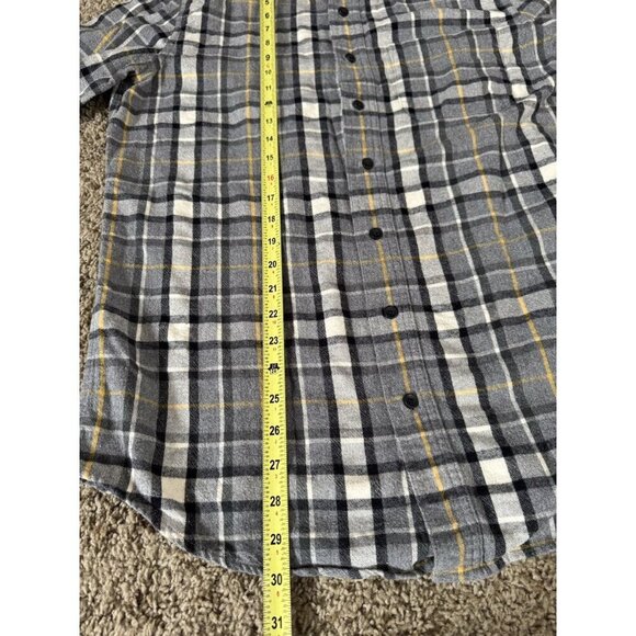 LL BEAN Gray Flannel Plaid Button Down Shirt Western Cabin Cowboy MEDIUM TALL - Picture 8 of 8